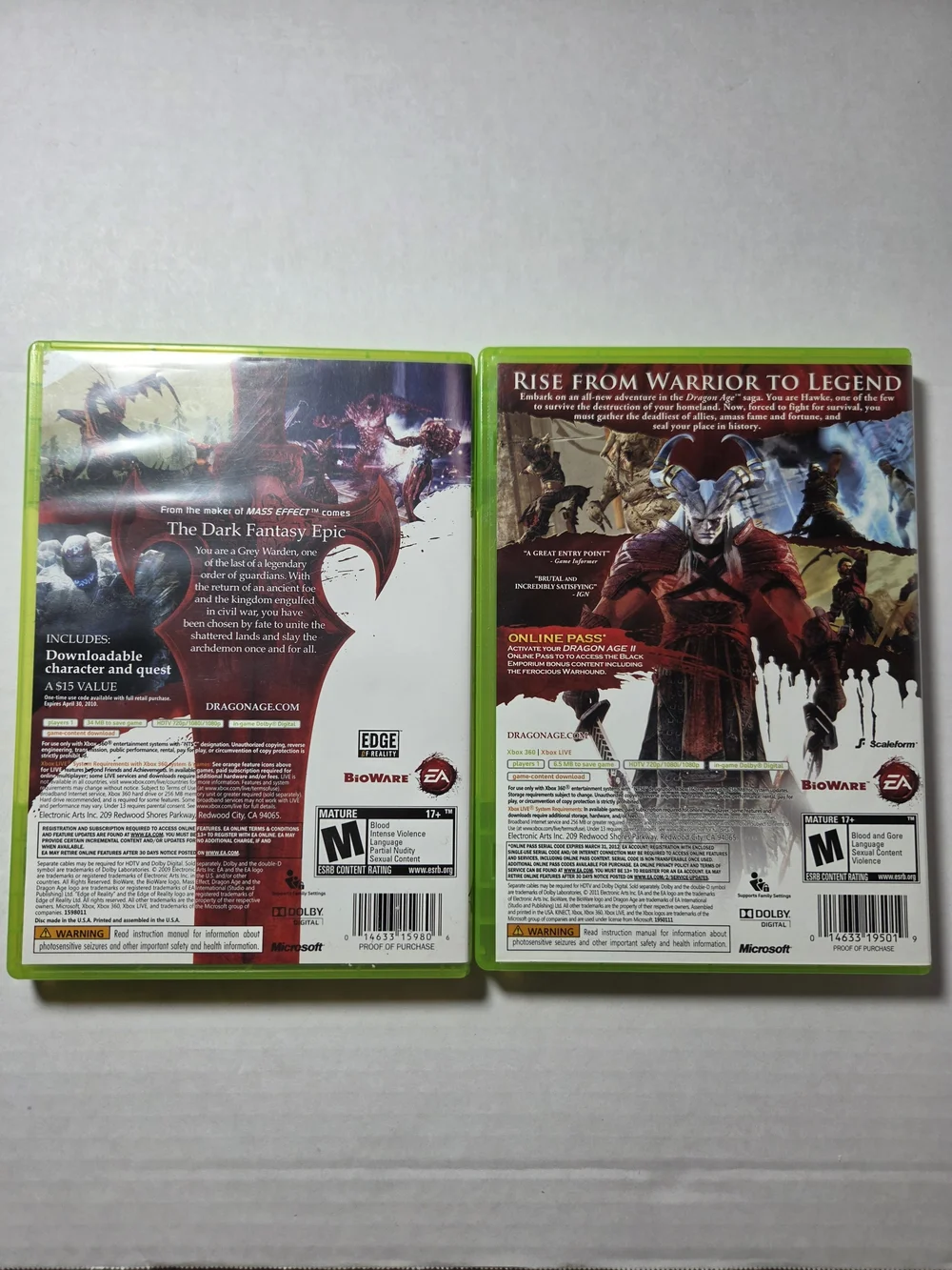 EA Dragon Age Origins + Dragon Age II Xbox 360 M RPG Fantasy